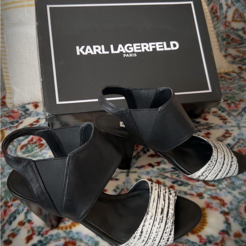 Karl Lagerfeld Black and White Sandals Size 7M with original box